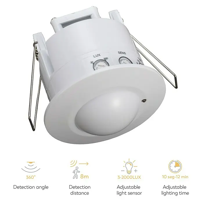 Garza Detector de movimiento del sistema de alarma Mini empotrable - Específico para: Empotrar en el techo, Alcance: 8 m - Información del producto