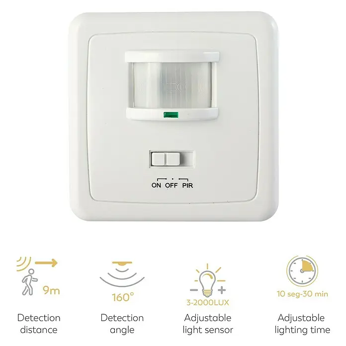 Garza Detector de movimiento por infrarrojos de pared - Alcance: 9 m, Blanco - Información del producto