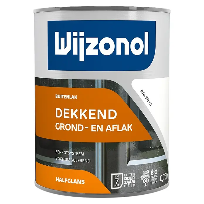 Wijzonol Kleurlak Dekkend Halfglans Ral 9010 Wit - Zuiverwit, 750 ml, Zijdeglans - Vooraanzicht