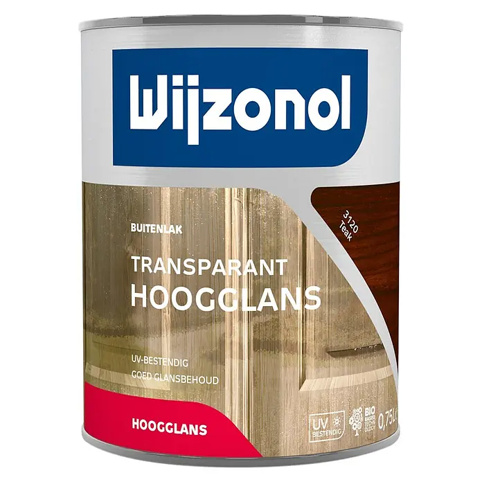 Wijzonol Lakverf Transparant - 3120 Teak, 750 ml, Hoogglans - Vooraanzicht