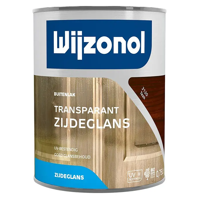 Wijzonol Lakverf Transparant - 3120 Teak, 750 ml, Zijdeglans - Vooraanzicht