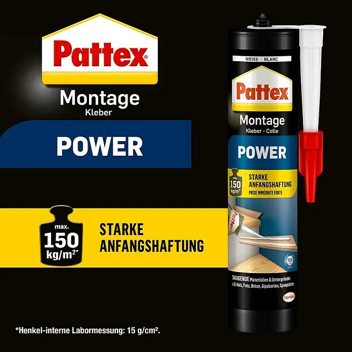 Pattex Montagekleber Power - 370 g, Kartusche - Informationsansicht