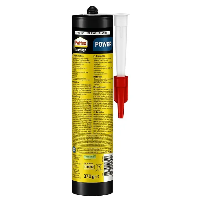Pattex Montagekleber Power - 370 g, Kartusche - Rückansicht