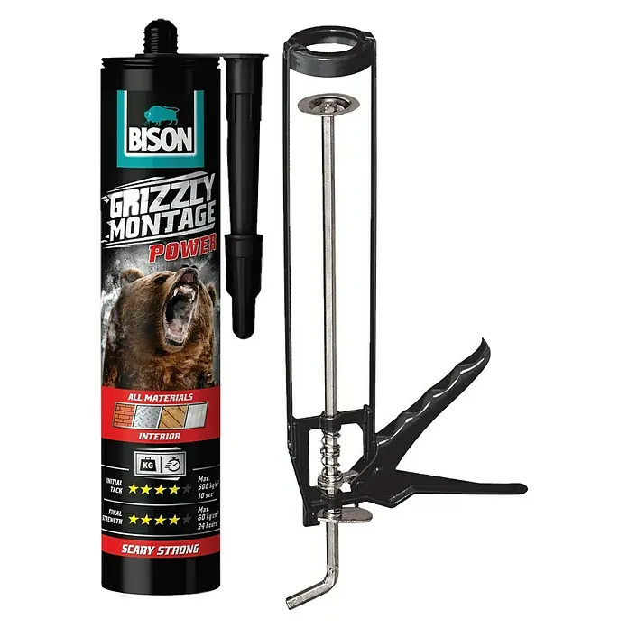Bison Montažno ljepilo Grizzly Power+ pištolj - Boja: Krem, 370 g - Pogled sprijeda
