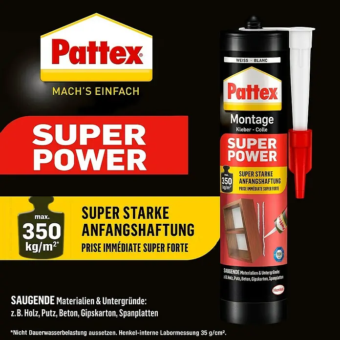 Pattex Montagekleber Super Power - 370 g, Kartusche - Informationsansicht