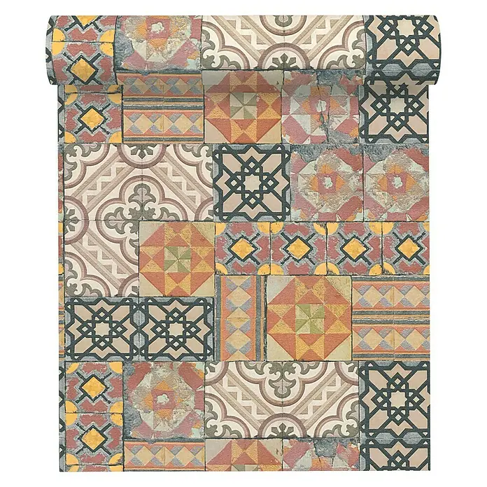 AS Creation Il Decoro Strukturtapete Musterfliese - Bunt, Fliesenoptik, Reliefstruktur, 10,05 x 0,53 m - Vorderansicht