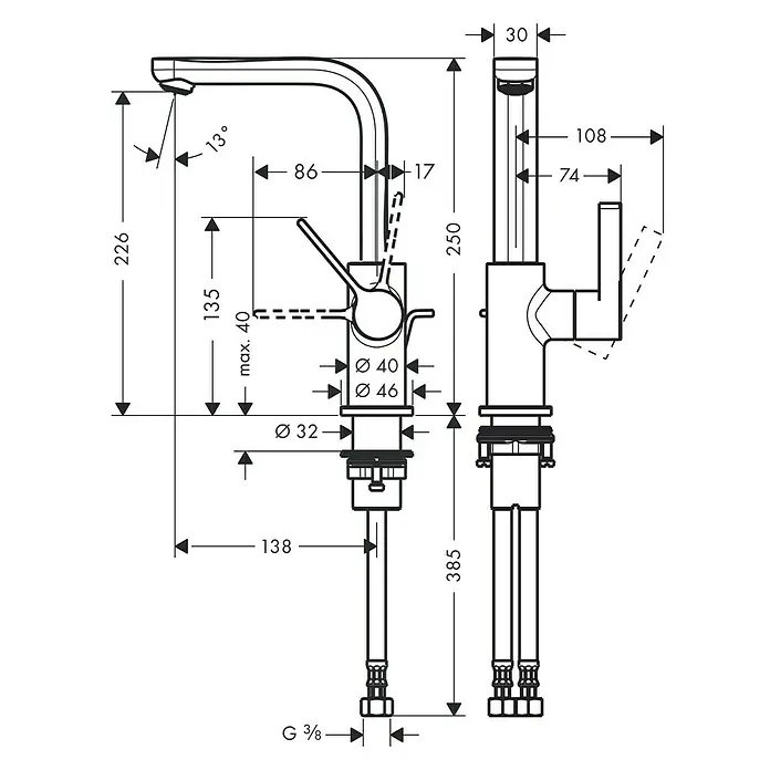 Hansgrohe Metris S Wastafelkraan - Chroom - Blauwdruk