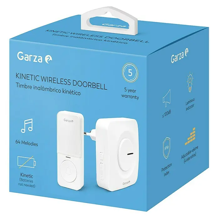 Garza Juego de timbre inalámbrico Plug+Kinetic - Alcance: 200 m, 100 dB, IP56 - Vista angular