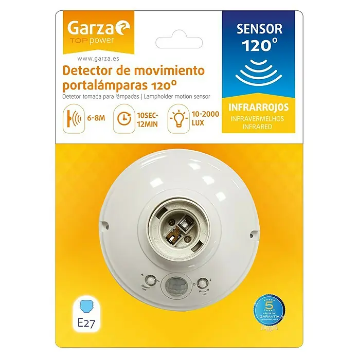 Garza Detector de movimiento por infrarrojos y portalámparas - Alcance: 6 m, Blanco - Vista frontal