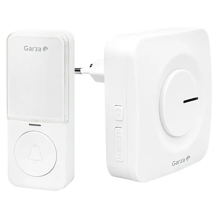 Garza Juego de timbre inalámbrico Plug+Kinetic - Alcance: 200 m, 100 dB, IP56 - Vista angular