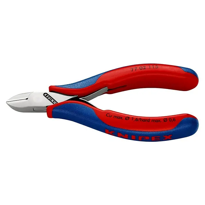 Knipex Seitenschneider - Länge: 115 mm, Material Griff: Mehrkomponenten-Hülle, Rund, Ausführung Kopf: Mit kleiner Facette - Linke Seitenansicht