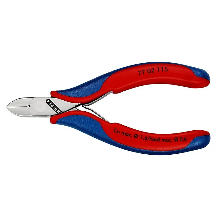 Knipex Seitenschneider - Länge: 115 mm, Material Griff: Mehrkomponenten-Hülle, Rund, Ausführung Kopf: Mit kleiner Facette - Linke Seitenansicht