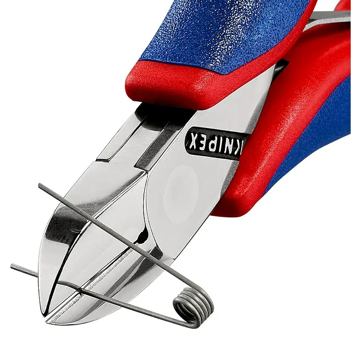 Knipex Seitenschneider - Länge: 115 mm, Material Griff: Mehrkomponenten-Hülle, Rund, Ausführung Kopf: Mit kleiner Facette - Anwendungsbeispiel