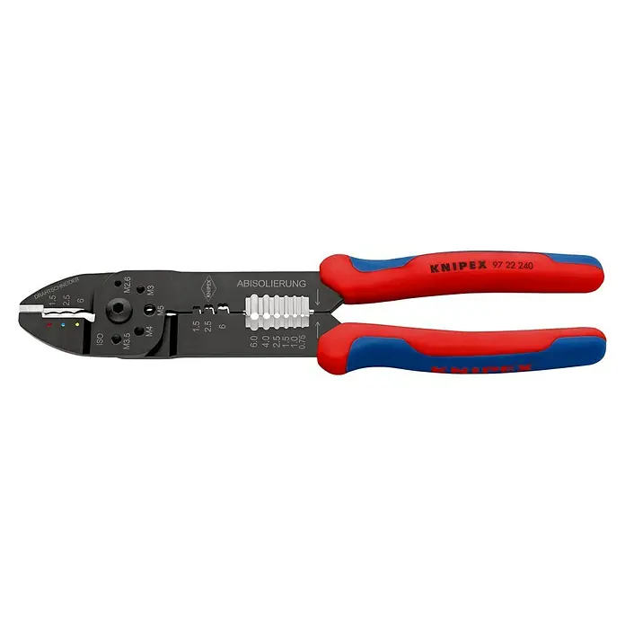 Knipex Crimpzange - Länge: 240 mm, Material Griff: Mehrkomponenten-Hülle, Geeignet für: Isolierte Kabelschuhe und Steckverbinder von 0,5 - 6,0 mm² - Linke Seitenansicht