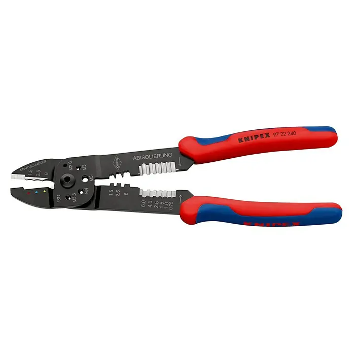 Knipex Crimpzange - Länge: 240 mm, Material Griff: Mehrkomponenten-Hülle, Geeignet für: Isolierte Kabelschuhe und Steckverbinder von 0,5 - 6,0 mm² - Linke Seitenansicht