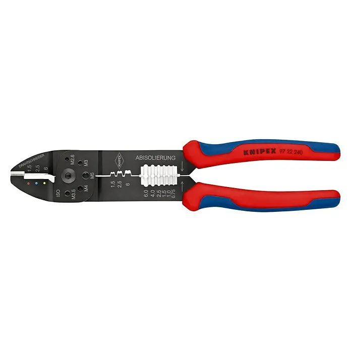 Knipex Crimpzange - Länge: 240 mm, Material Griff: Mehrkomponenten-Hülle, Geeignet für: Isolierte Kabelschuhe und Steckverbinder von 0,5 - 6,0 mm² - Linke Seitenansicht