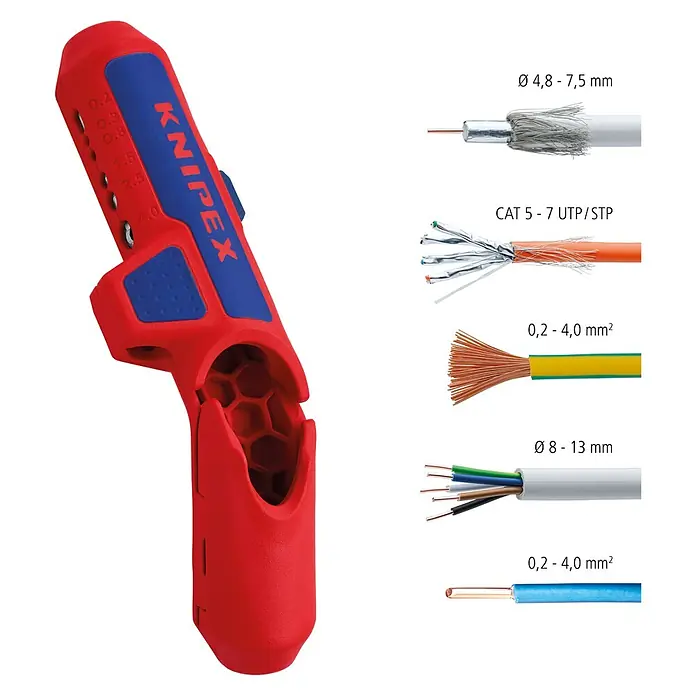 Knipex Universal-Entmanteler - Geeignet für: 0,2/0,3/0,8/1,5/2,5/4 mm² Kabelquerschnitt - Informationsansicht