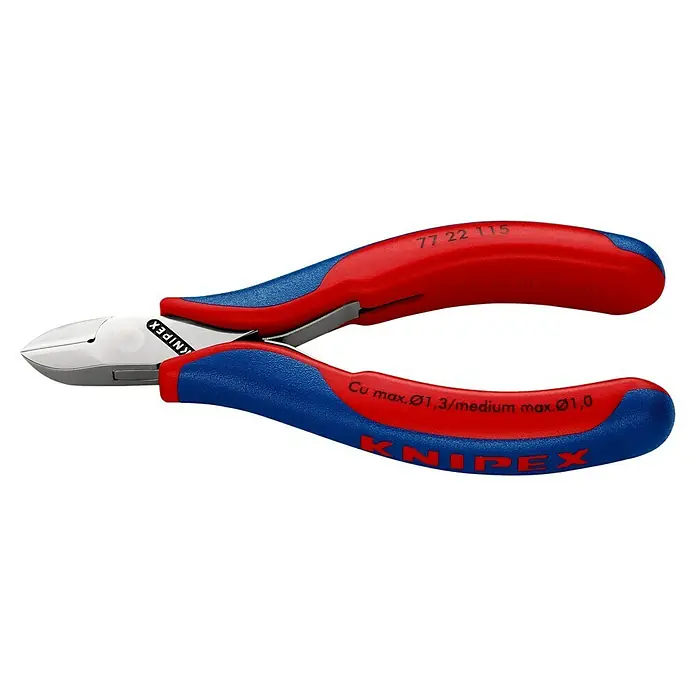 Knipex Seitenschneider - Länge: 115 mm, Material Griff: Mehrkomponenten-Hülle, Rund, Ausführung Kopf: Ohne Facette - Linke Seitenansicht