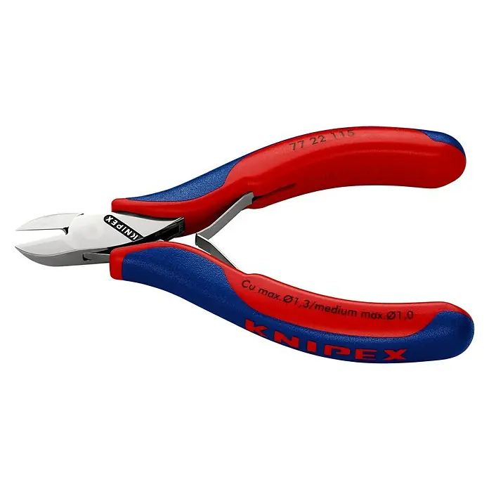 Knipex Seitenschneider - Länge: 115 mm, Material Griff: Mehrkomponenten-Hülle, Rund, Ausführung Kopf: Ohne Facette - Linke Seitenansicht