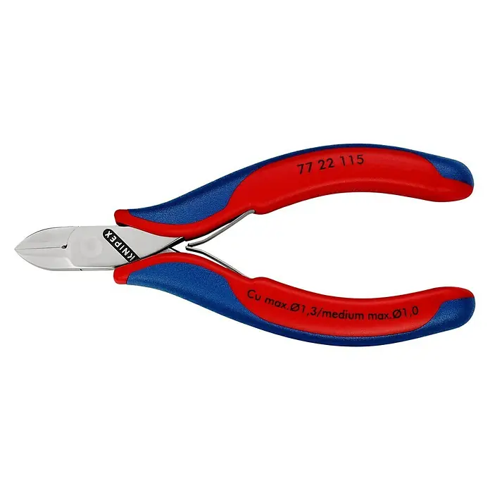 Knipex Seitenschneider - Länge: 115 mm, Material Griff: Mehrkomponenten-Hülle, Rund, Ausführung Kopf: Ohne Facette - Linke Seitenansicht
