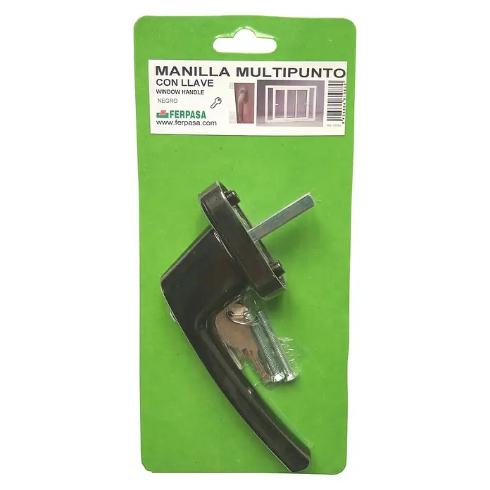 Manilla para ventana - Largo: 15,5 cm, Apto para: Ventana, Negro, Número de llaves: 2 ud.