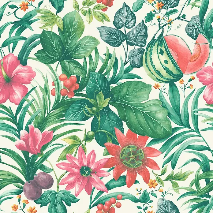Papel pintado Naturaleza - Verde/Rojo/Blanco, 10,05 x 0,53 m