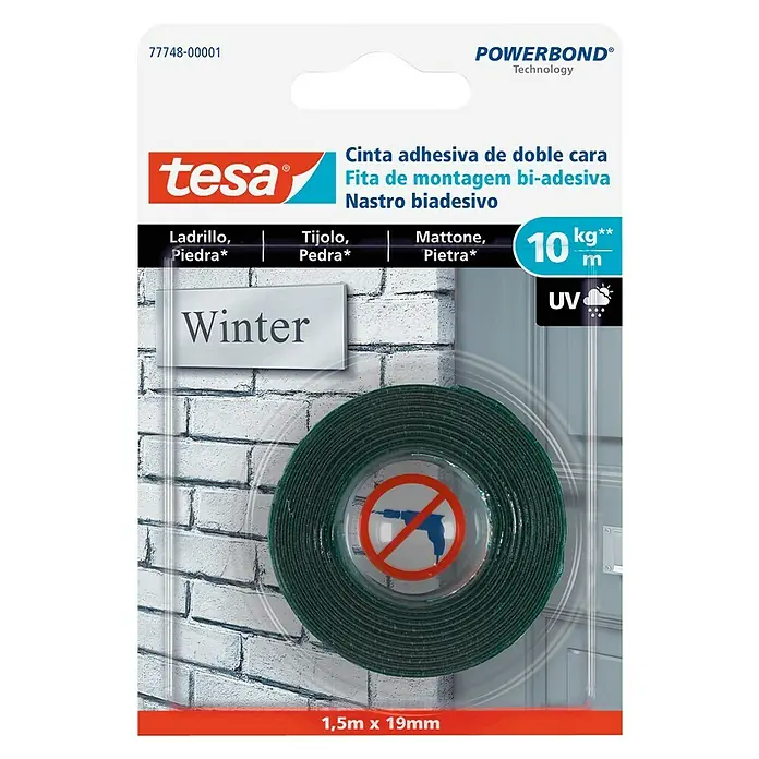 Tesa Powerbond Cinta de doble cara Ladrillo/Piedra - L x An: 1,5 m x 1,9 cm