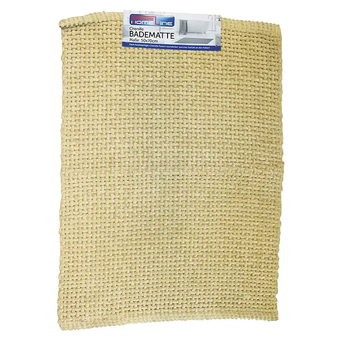Badteppich - 50 x 70 cm, Gelb, Blau, Grau, 55% Polyester, 45% Baumwolle - Draufsicht