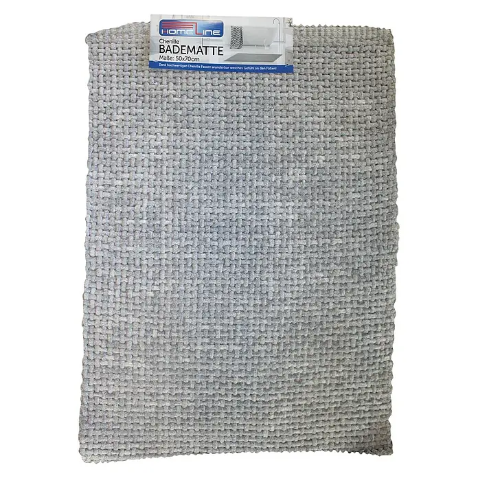 Badteppich - 50 x 70 cm, Gelb, Blau, Grau, 55% Polyester, 45% Baumwolle - Draufsicht