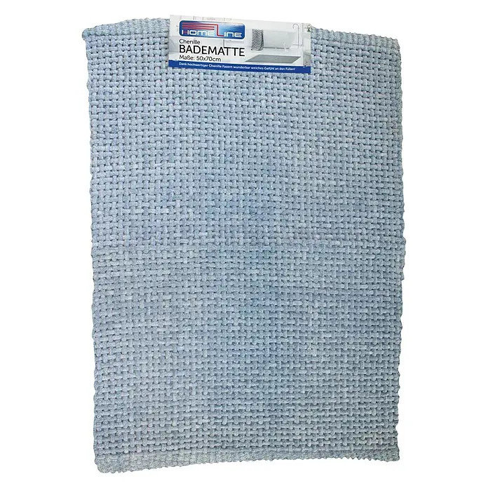 Badteppich - 50 x 70 cm, Gelb, Blau, Grau, 55% Polyester, 45% Baumwolle - Draufsicht