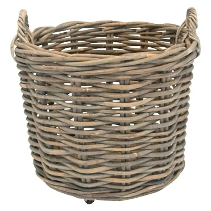 Van der Leeden Rotanmand op wielen - Naturel/grijs, Ø x h: 50 x 50 cm - Vooraanzicht