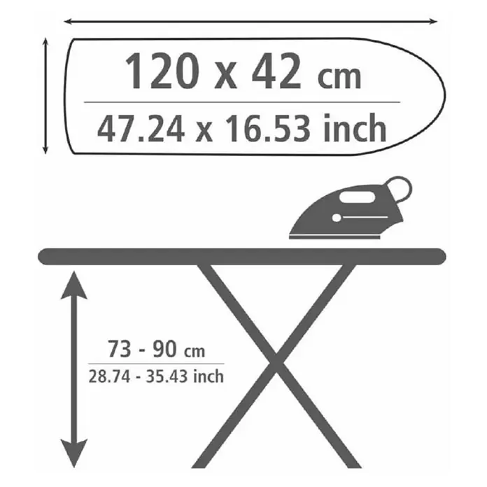 Wenko Daska za glačanje Advance - 120 x 42 cm, Podešavanje po visini: 73 cm - 90 cm - Skica