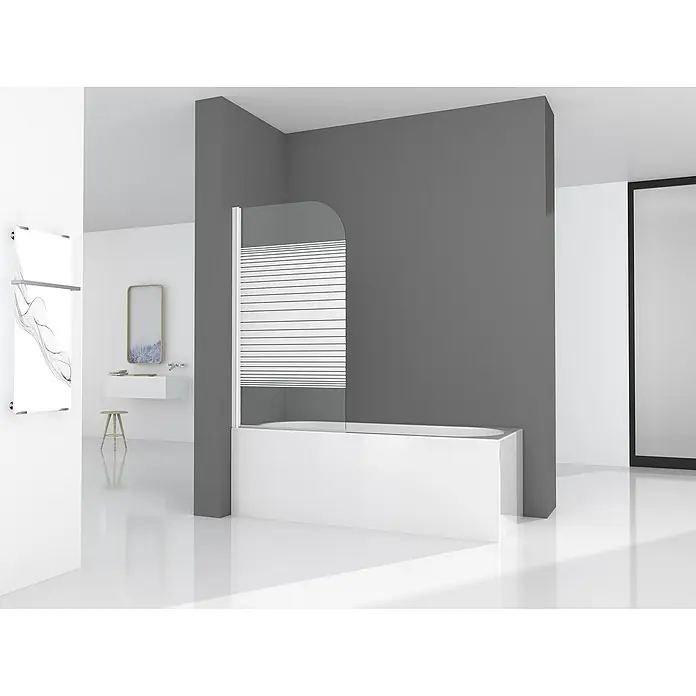 Mampara para bañera White Stripes - 1 pieza, 75 x 140 cm, Vidrio serigrafiado, Blanco - Foto ambiente