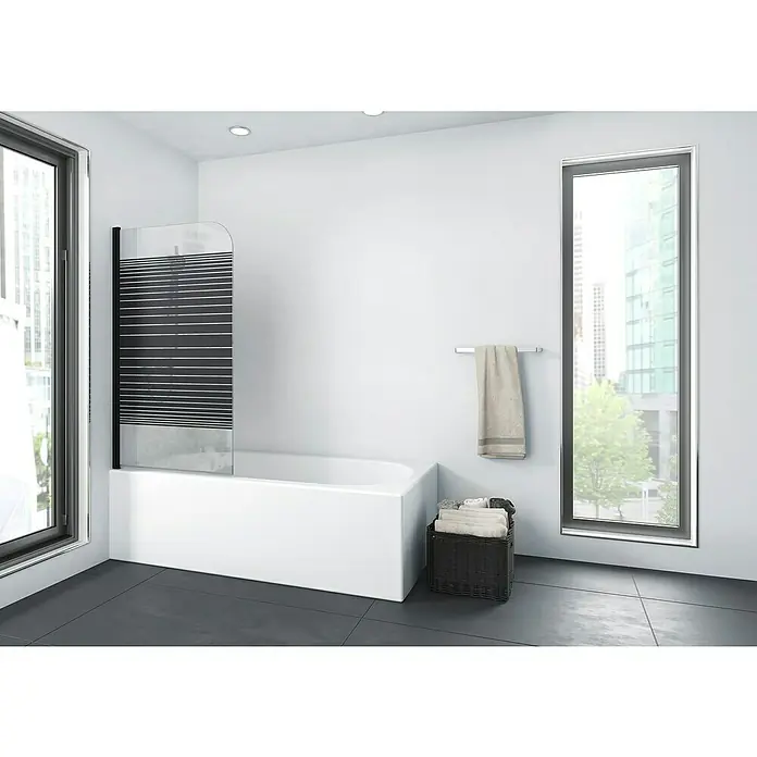 Mampara para bañera Black Lines - 1 pieza, 75 x 140 cm, Vidrio serigrafiado, Negro - Foto ambiente