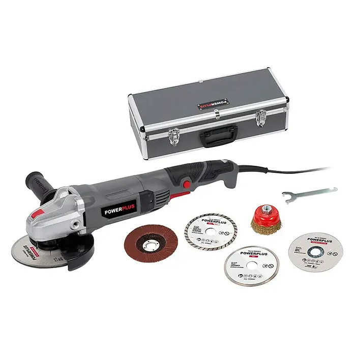 PowerPlus Haakse slijper set - 900 W, Schijfdiameter: 125 mm, Onbelast toerental: 0 tpm - 12.000 tpm - Diagonaal zicht