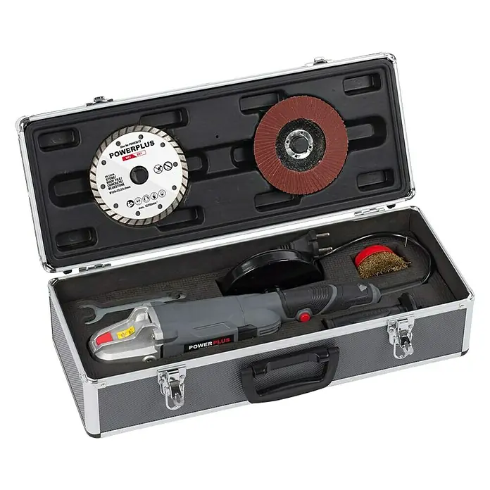 PowerPlus Haakse slijper set - 900 W, Schijfdiameter: 125 mm, Onbelast toerental: 0 tpm - 12.000 tpm - Diagonaal zicht