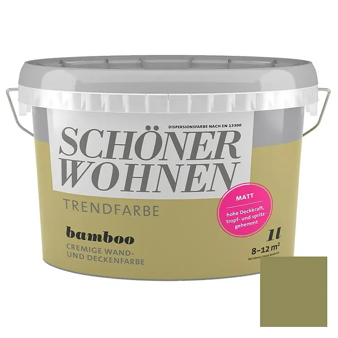 SCHÖNER WOHNEN-Farbe Wandfarbe Trendfarbe - Bamboo, 1 l, Matt, Konservierungsmittelfrei - Vorderansicht