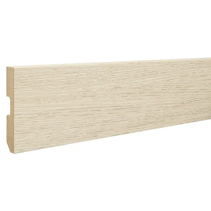 LOGOCLIC Zócalo Roble Alcázar - 2,2 m x 15 mm x 80 mm - Primer plano