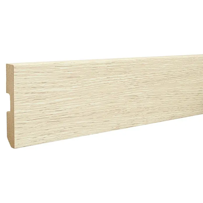 LOGOCLIC Zócalo Roble Habana - 2,2 m x 15 mm x 80 mm - Primer plano