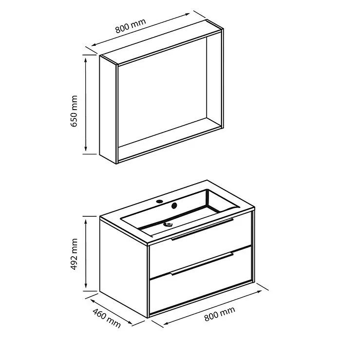 Allibert Badmöbel-Set Edge - 80 cm, 3 -tlg., Eiche Schwarz - Skizze