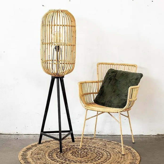 Van der Leeden Staande lamp - Hoogte: 140 cm, Naturel, E27 - Sfeeropname