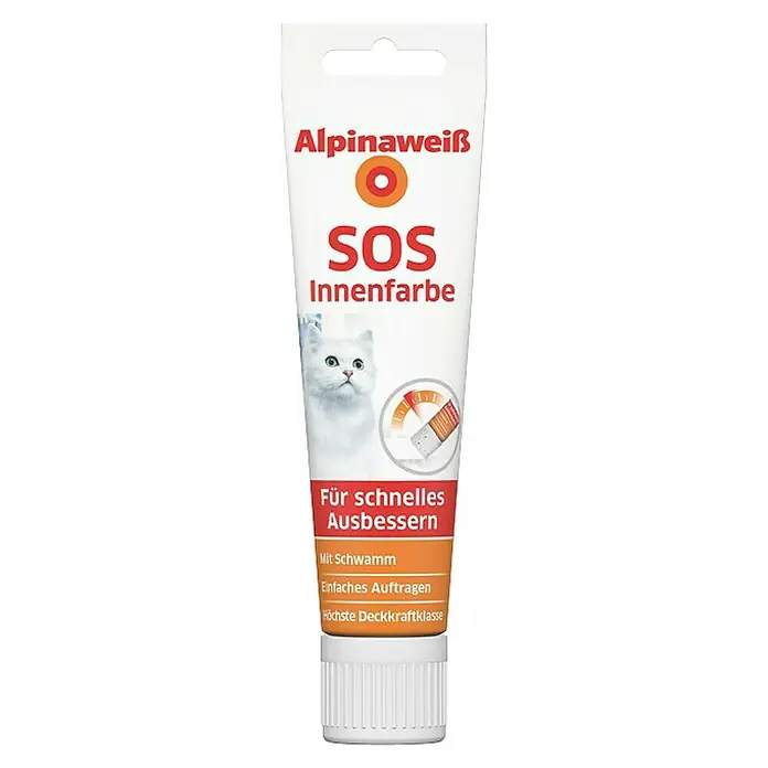 Alpina Alpinaweiß Wandfarbe SOS Tube - Weiß, 100 ml, Matt, Konservierungsmittelfrei - Vorderansicht