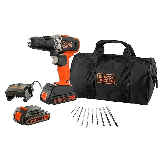 Black+Decker Accuklopboorschroefmachineset BCD003BA10S-QW - 18 V, Li-ion, 1,5 Ah, 2 accu's, Onbelast toerental: 0 tpm - 1.400 tpm - Diagonaal zicht