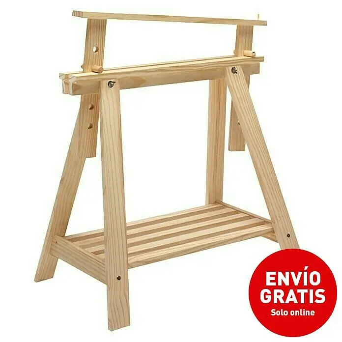 Astigarraga Caballete de madera regulable - Peso máximo admitido: 400 kg con 2 caballetes de madera, Altura: 70 cm, Pino, Natural - Imagen de campaña