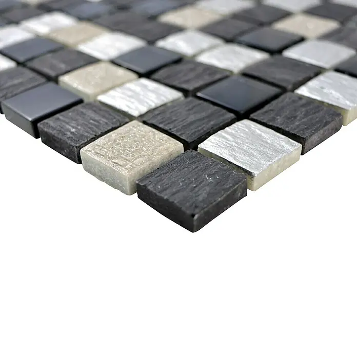 Mosaikfliese Quadrat Crystal Mix XCM HQ28 - 30 x 30 cm, Grau/Schwarz, Matt - Detailaufnahme