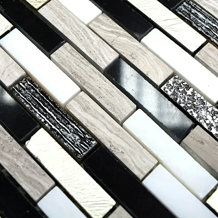 Mosaikfliese Brick XNC ST01 - 25,8 x 29 cm, Schwarz/Gold, Matt - Detailaufnahme