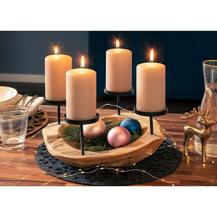 Kerzenhalter Teakschale - Durchmesser: 30 cm, Natur, Holz - Stimmungsaufnahme