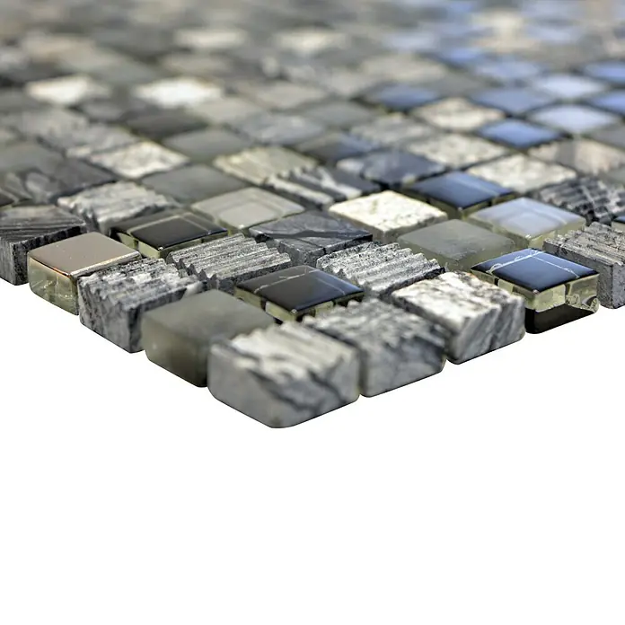 Mosaikfliese Quadrat Crystal Mix XCM HQ14 - 30,5 x 30,5 cm, Schwarz/Silber, Matt - Detailaufnahme
