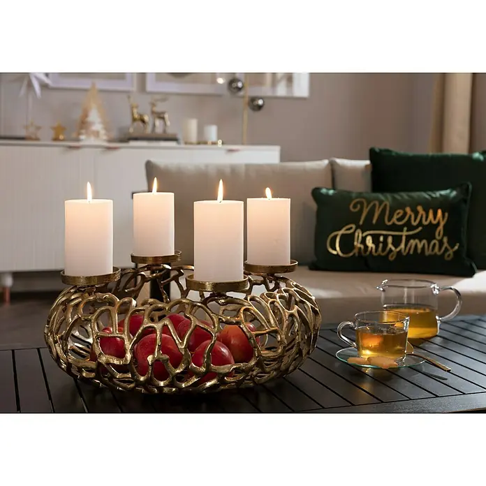 Stumpenkerzen-Set Rustic Safe Candle - 4 Stk., Ø x H: 6 x 11 cm, Wollweiß - Stimmungsaufnahme