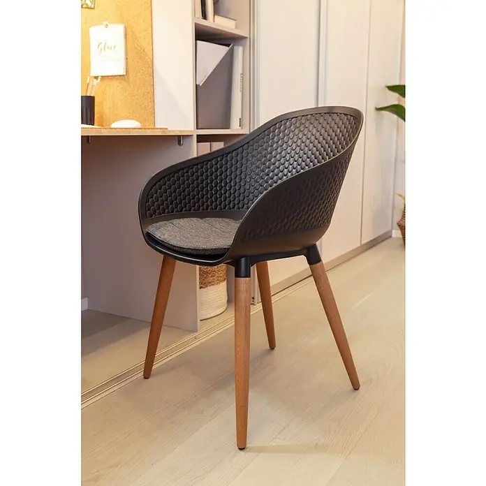 Sunfun Gartensessel Falun - B x T x H: 55 x 54 x 80 cm, DuraLand, Schwarz, Light Oakalyptus, Wabenoptik - Stimmungsaufnahme